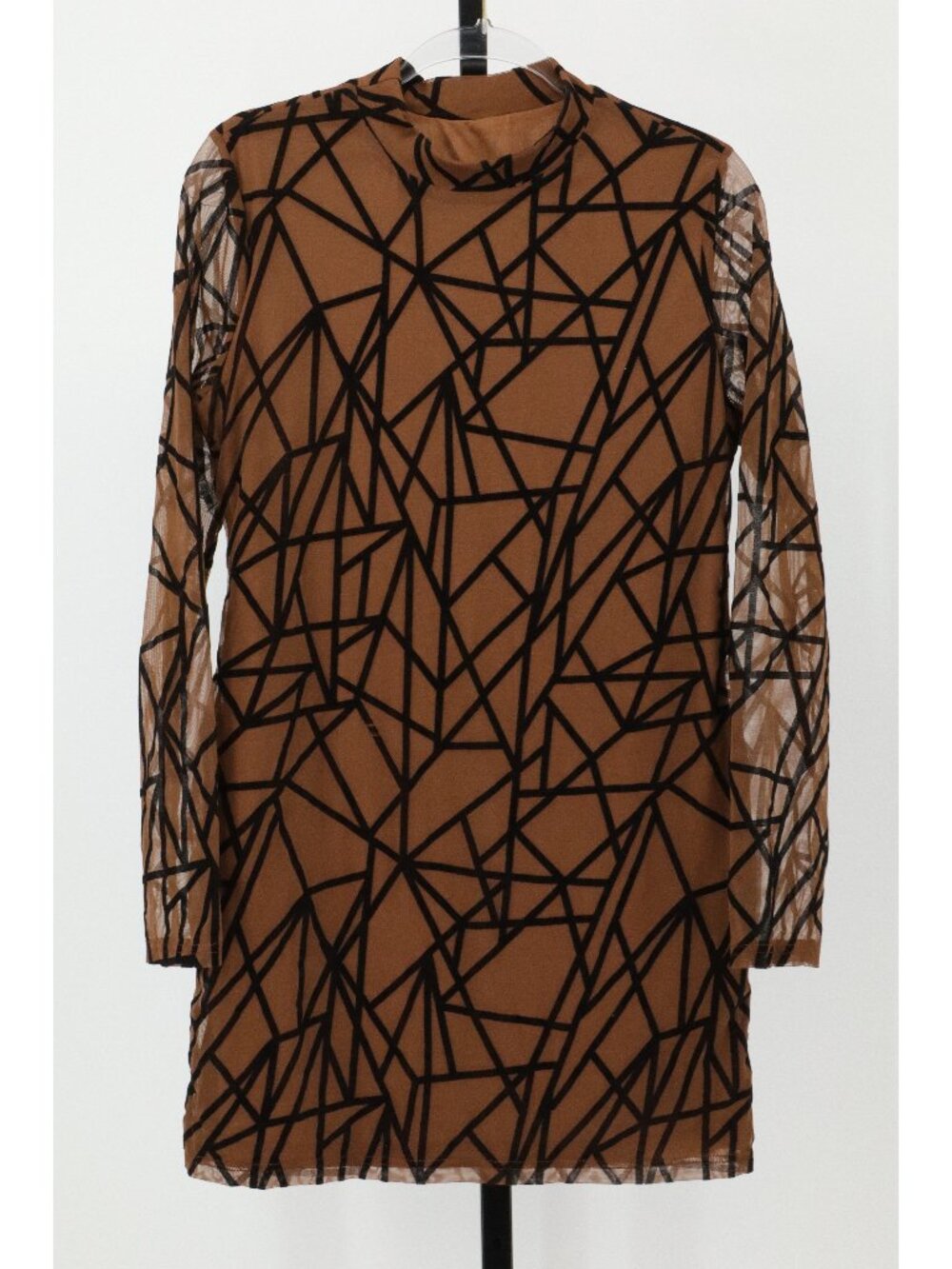 Shein Mock Neck Sheer Sleeve Abstract Print Mini Bodycon Dress